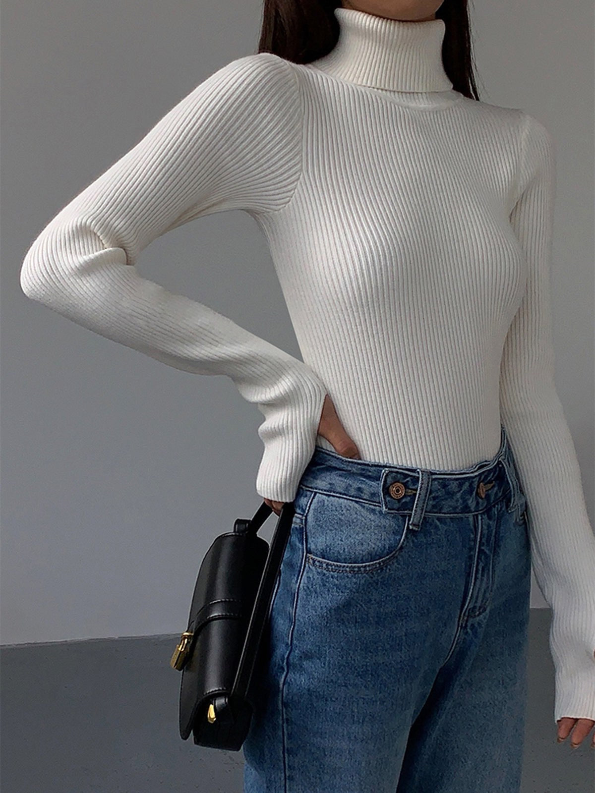 Madeleine | Women's Ribbed Turtleneck Jumper, Textured Knit Sweater | Bella Blue