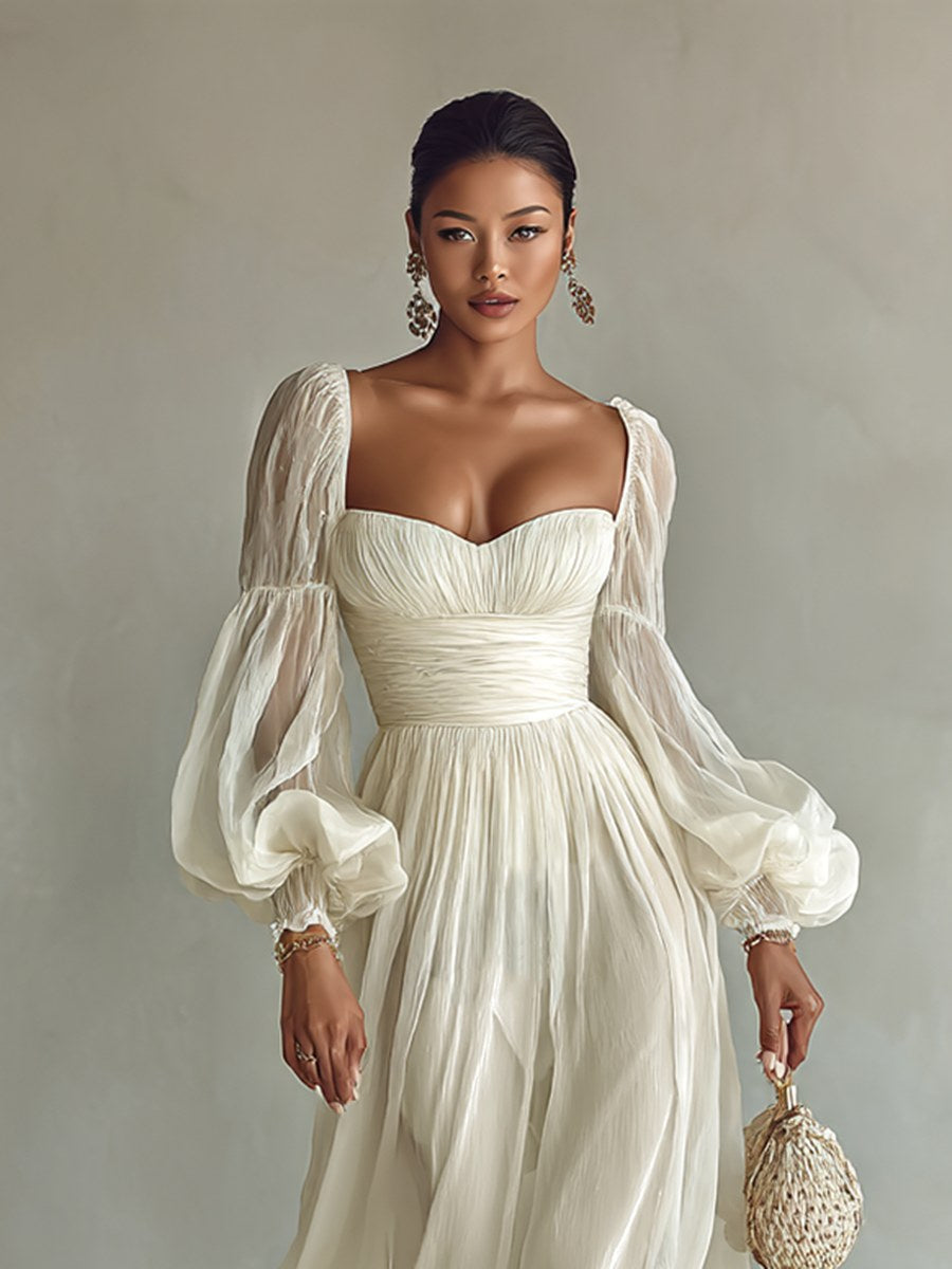 Madison | Women's Chiffon Square Neck Long Sleeve Maxi Dress - image 2