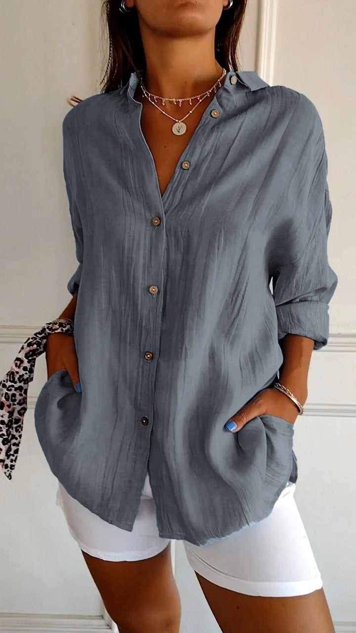 Madison | Women's Linen Button-Down Shirt - Black