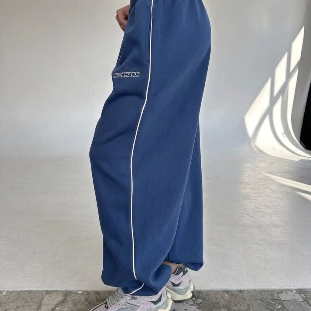 Maelle | Women's Baggy-Fit Sweatpants with Side Stripe, Wide-Leg Lounge Trousers | Bella Blue | Pink
