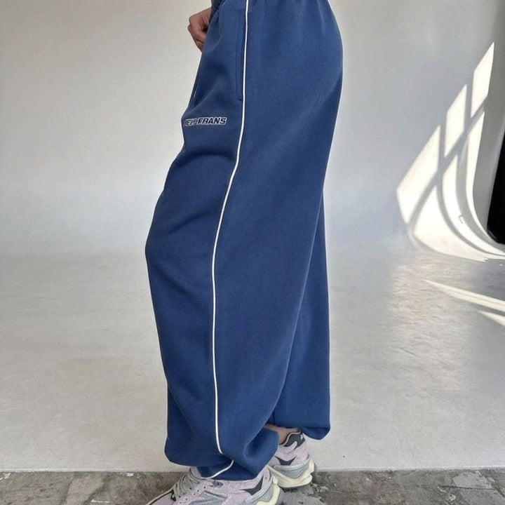 Maelle | Women's Baggy-Fit Sweatpants with Side Stripe, Wide-Leg Lounge Trousers | Bella Blue | Pink