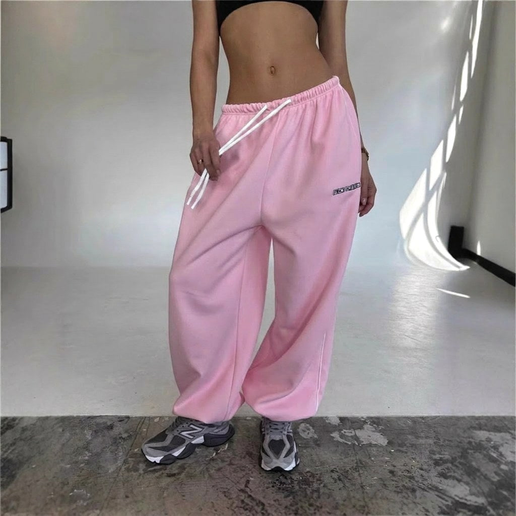 Maelle | Women's Baggy-Fit Sweatpants with Side Stripe, Wide-Leg Lounge Trousers | Bella Blue | Grey