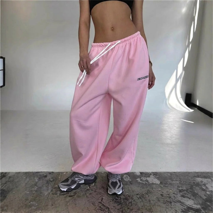 Maelle | Women's Baggy-Fit Sweatpants with Side Stripe, Wide-Leg Lounge Trousers | Bella Blue | Grey