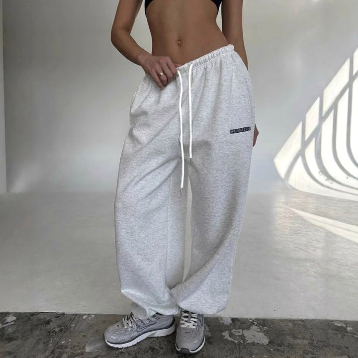 Maelle | Women's Baggy-Fit Sweatpants with Side Stripe, Wide-Leg Lounge Trousers | Bella Blue | Yellow