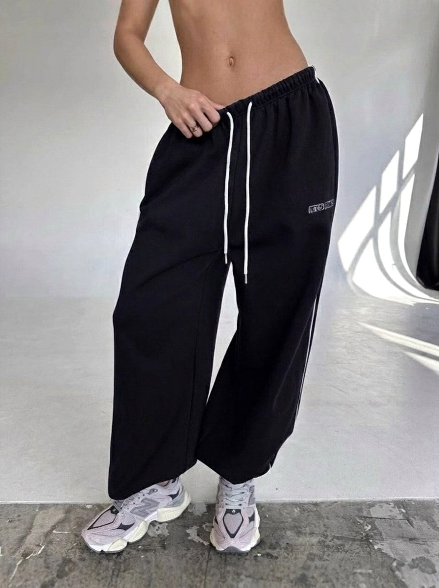 Maelle | Women's Baggy-Fit Sweatpants with Side Stripe, Wide-Leg Lounge Trousers | Bella Blue | Brown