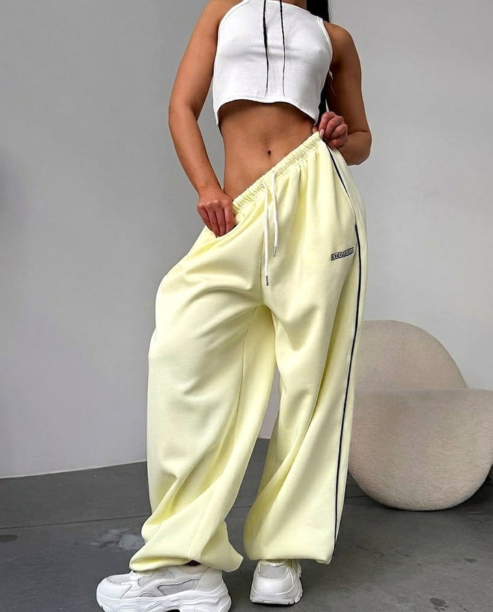 Maelle | Women's Baggy-Fit Sweatpants with Side Stripe, Wide-Leg Lounge Trousers | Bella Blue