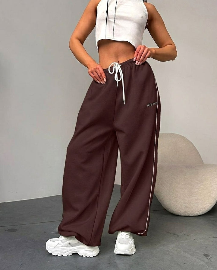 Maelle | Women's Baggy-Fit Sweatpants with Side Stripe, Wide-Leg Lounge Trousers | Bella Blue