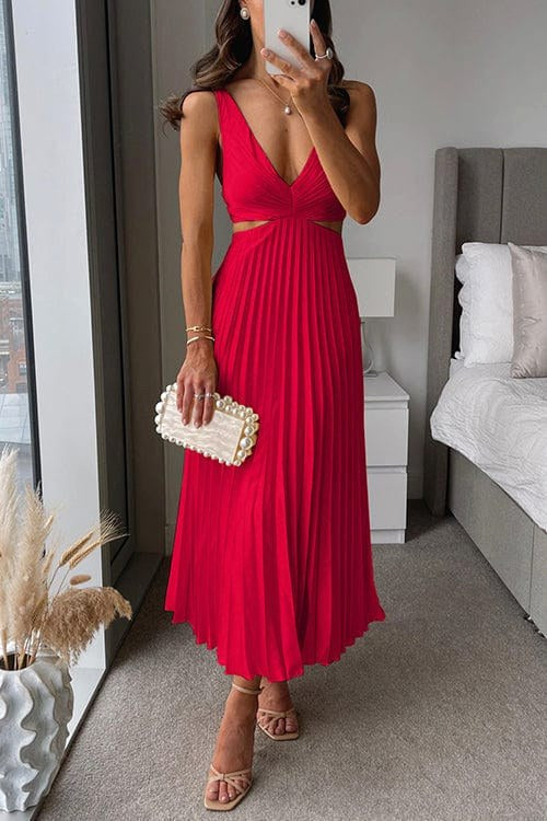 Maeva | Women's Pleated Satin Midi Dress, Flowing Evening Dress | Bella Blue