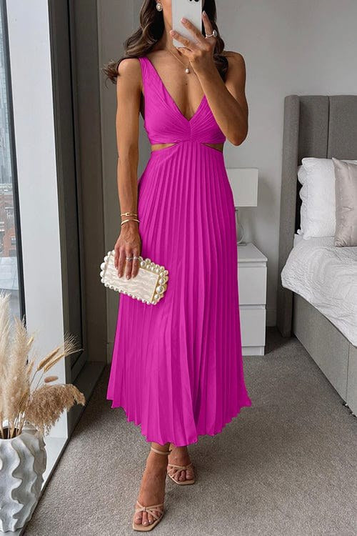 Maeva | Women's Pleated Satin Midi Dress, Flowing Evening Dress | Bella Blue