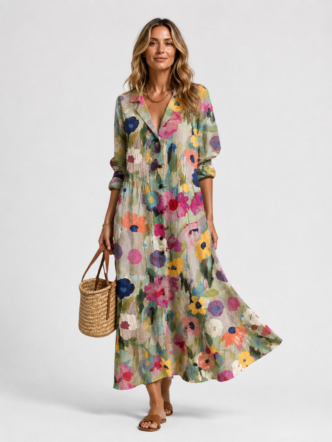Maisie | Women's Printed Shirt Dress, Relaxed-Fit Everyday Dress | Bella Blue | Orange