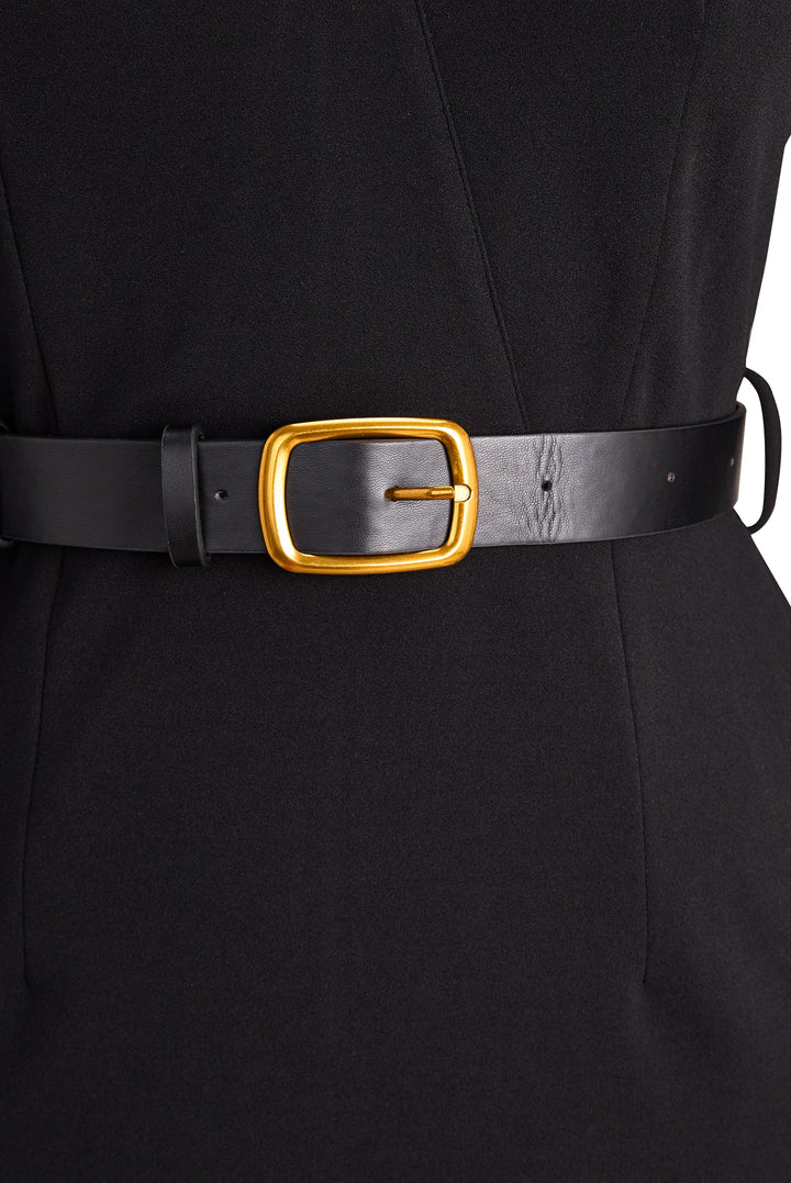 Maja | Women's Midi Dress with Belted Waist and Long Sleeves, Soft Knit Midi Dress | Bella Blue