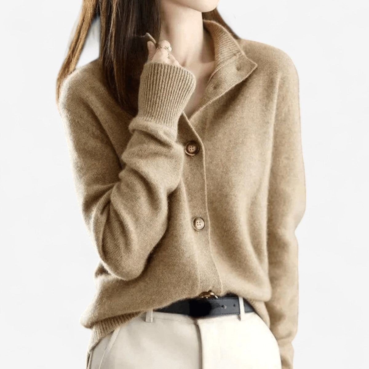 Mallory | Women's Cashmere Cardigan, Classic Button-Front Cardigan | Bella Blue