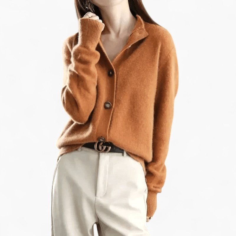 Mallory | Women's Cashmere Cardigan, Classic Button-Front Cardigan | Bella Blue