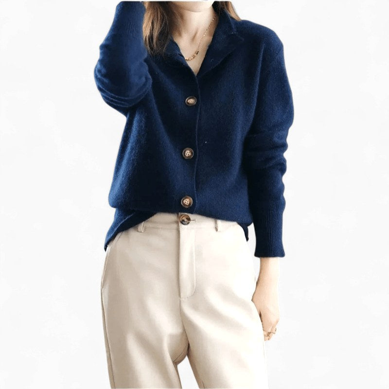Mallory | Women's Cashmere Cardigan, Classic Button-Front Cardigan | Bella Blue