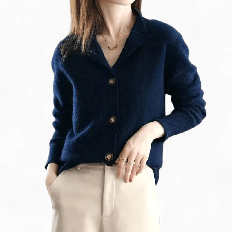 Mallory | Women's Cashmere Cardigan, Classic Button-Front Cardigan | Bella Blue