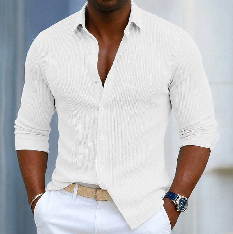 Marco | Men's Slim Fit Textured Henley Shirt, Contemporary Wrap-Neck Shirt | Bella Blue