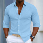Marco | Men's Slim Fit Textured Henley Shirt, Contemporary Wrap-Neck Shirt | Bella Blue