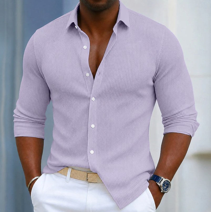 Marco | Men's Slim Fit Textured Henley Shirt, Contemporary Wrap-Neck Shirt | Bella Blue