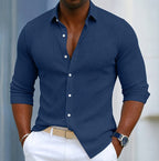 Marco | Men's Slim Fit Textured Henley Shirt, Contemporary Wrap-Neck Shirt | Bella Blue