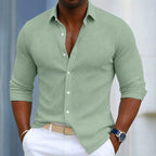 Marco | Men's Slim Fit Textured Henley Shirt, Contemporary Wrap-Neck Shirt | Bella Blue