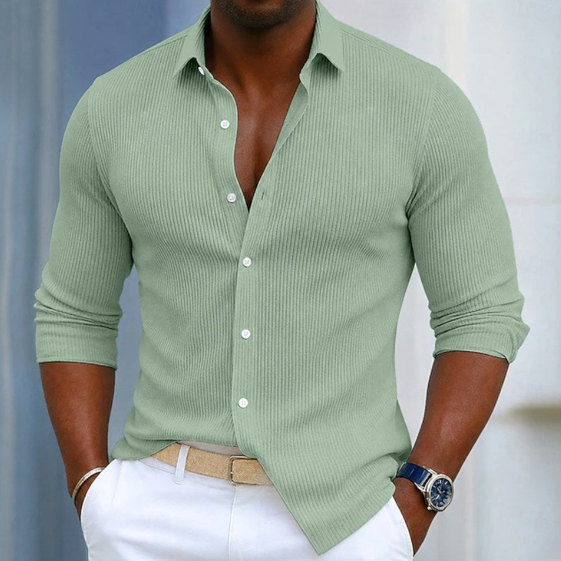 Marco | Men's Slim Fit Textured Henley Shirt, Contemporary Wrap-Neck Shirt | Bella Blue