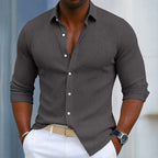 Marco | Men's Slim Fit Textured Henley Shirt, Contemporary Wrap-Neck Shirt | Bella Blue