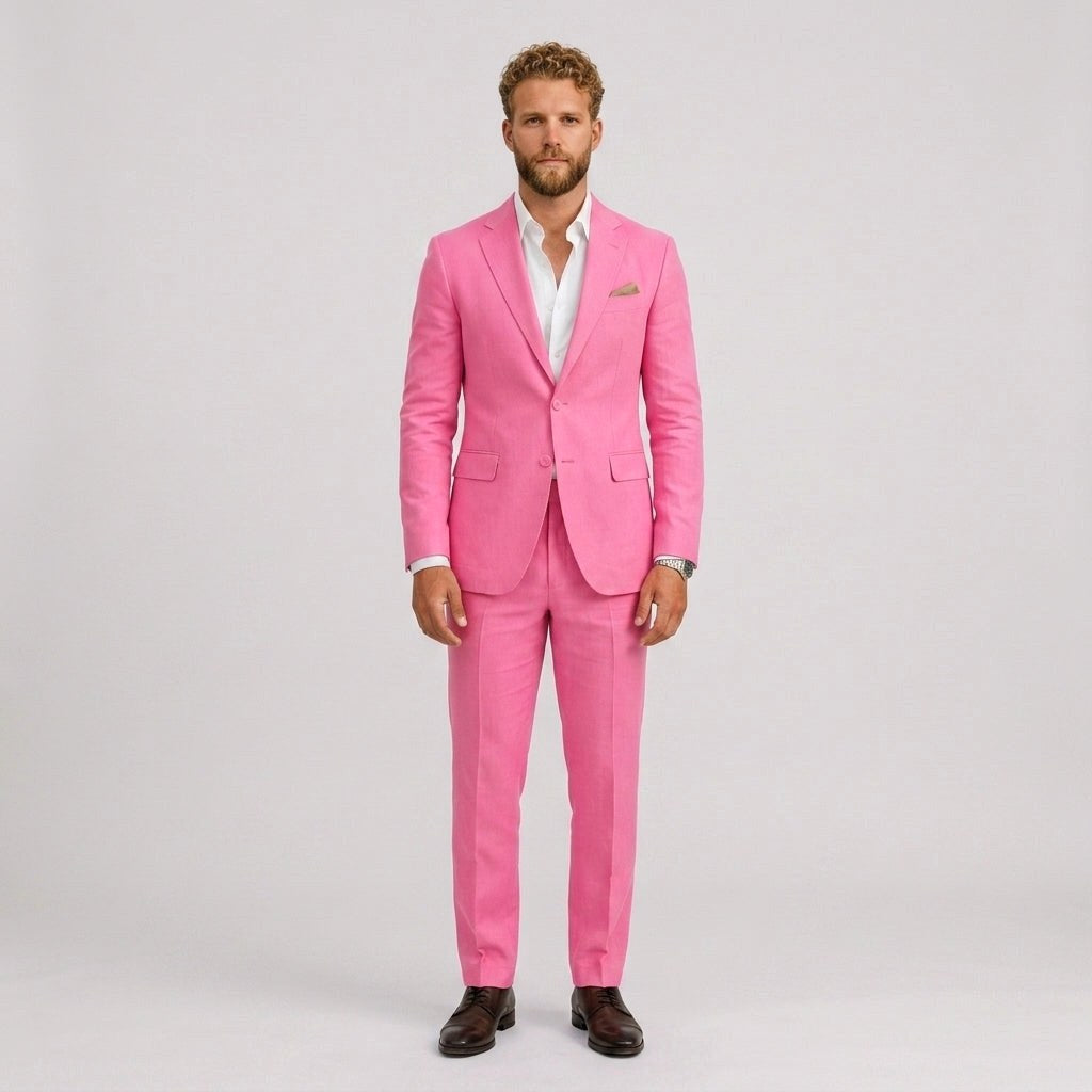 Marcus | Men's Slim-Fit Linen Suit, Tailored Two-Piece Suit | Bella Blue