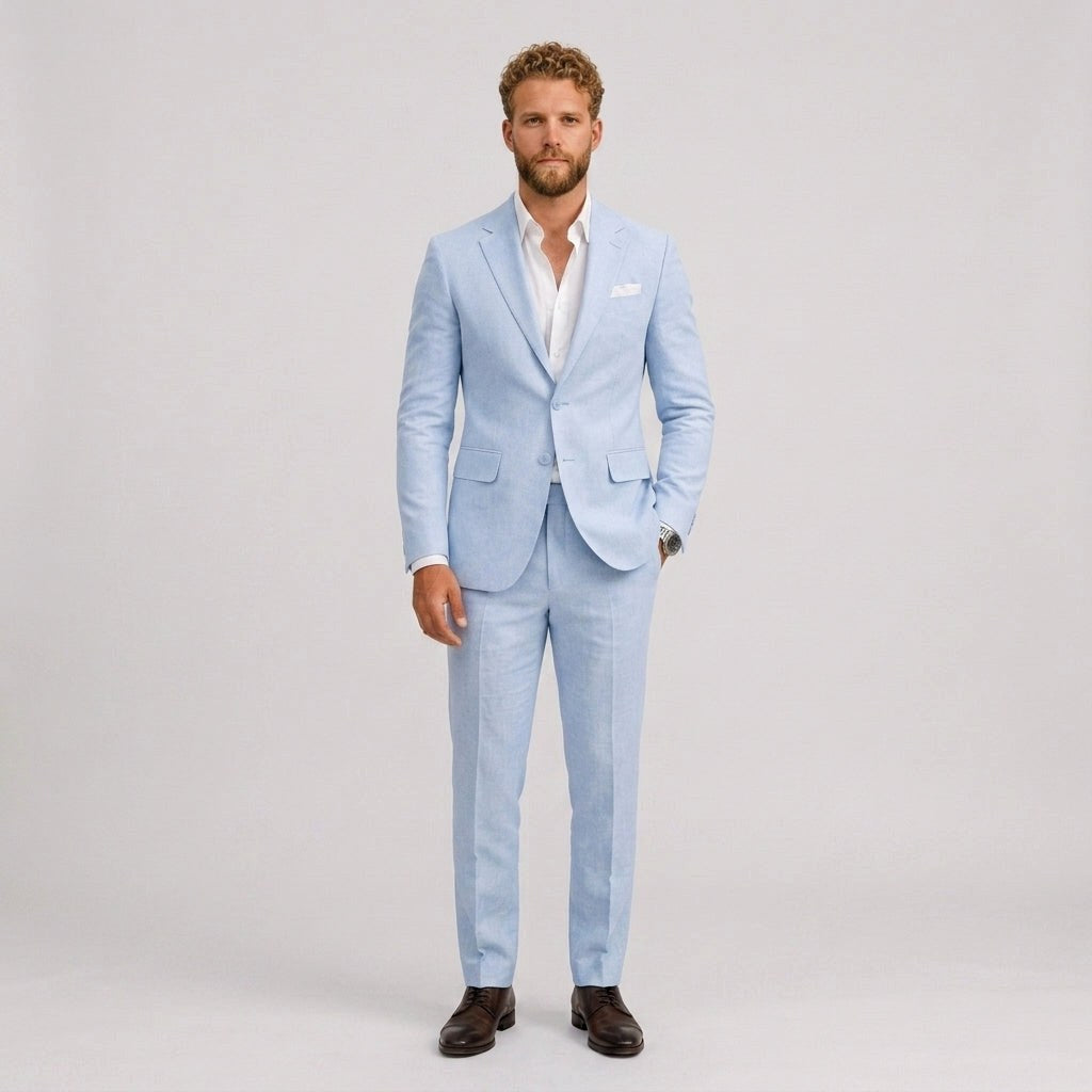Marcus | Men's Slim-Fit Linen Suit, Tailored Two-Piece Suit | Bella Blue