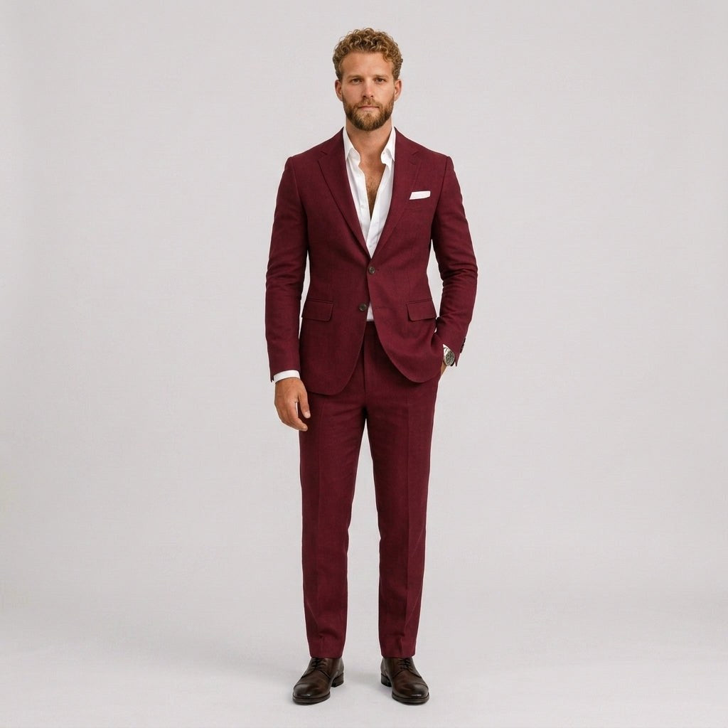 Marcus | Men's Slim-Fit Linen Suit, Tailored Two-Piece Suit | Bella Blue