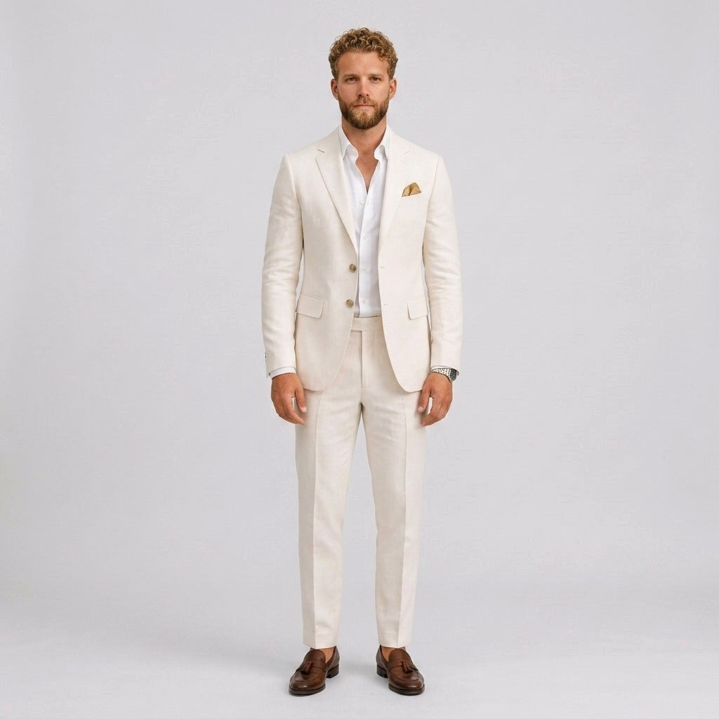 Marcus | Men's Slim-Fit Linen Suit, Tailored Two-Piece Suit | Bella Blue