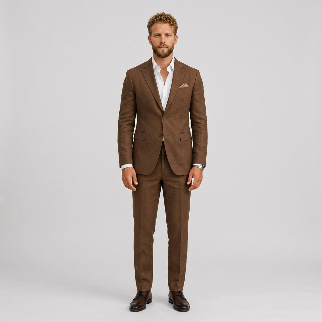 Marcus | Men's Slim-Fit Linen Suit, Tailored Two-Piece Suit | Bella Blue