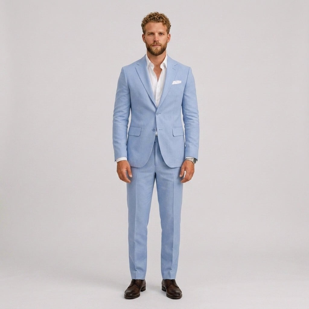 Marcus | Men's Slim-Fit Linen Suit, Tailored Two-Piece Suit | Bella Blue