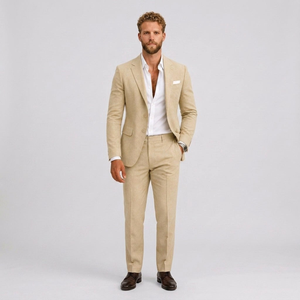 Marcus | Men's Slim-Fit Linen Suit, Tailored Two-Piece Suit | Bella Blue