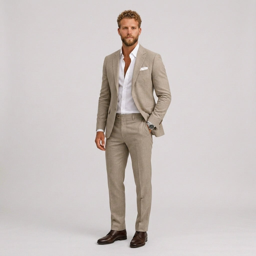Marcus | Men's Slim-Fit Linen Suit, Tailored Two-Piece Suit | Bella Blue