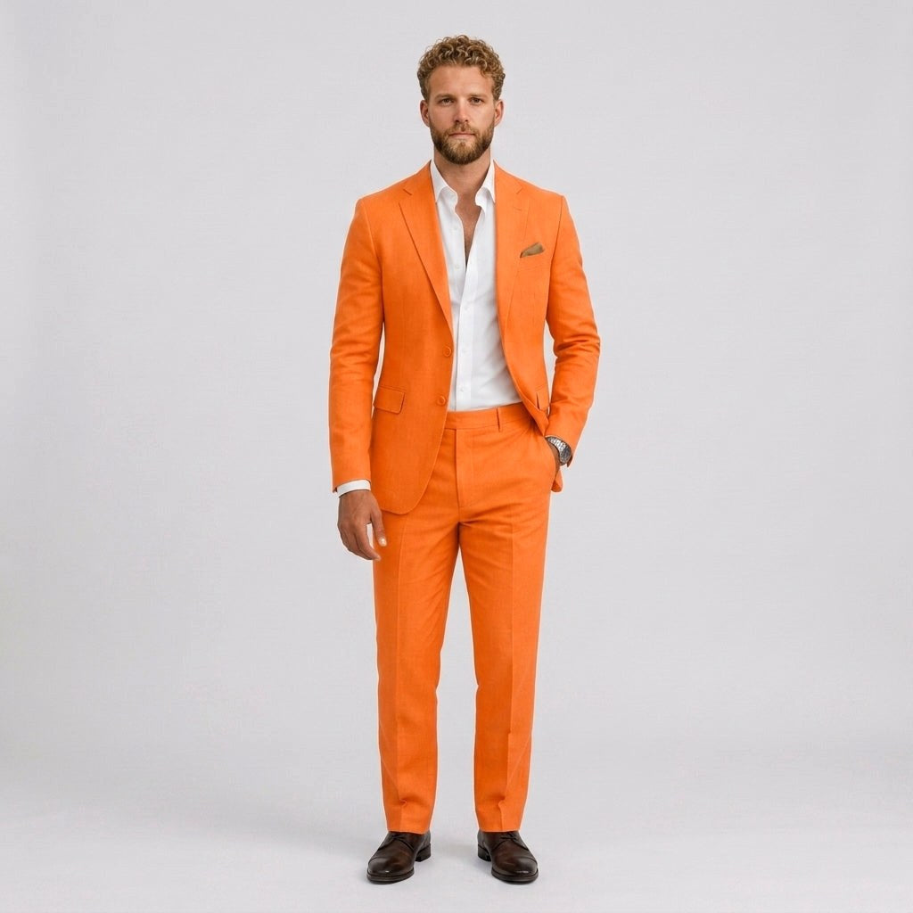 Marcus | Men's Slim-Fit Linen Suit, Tailored Two-Piece Suit | Bella Blue