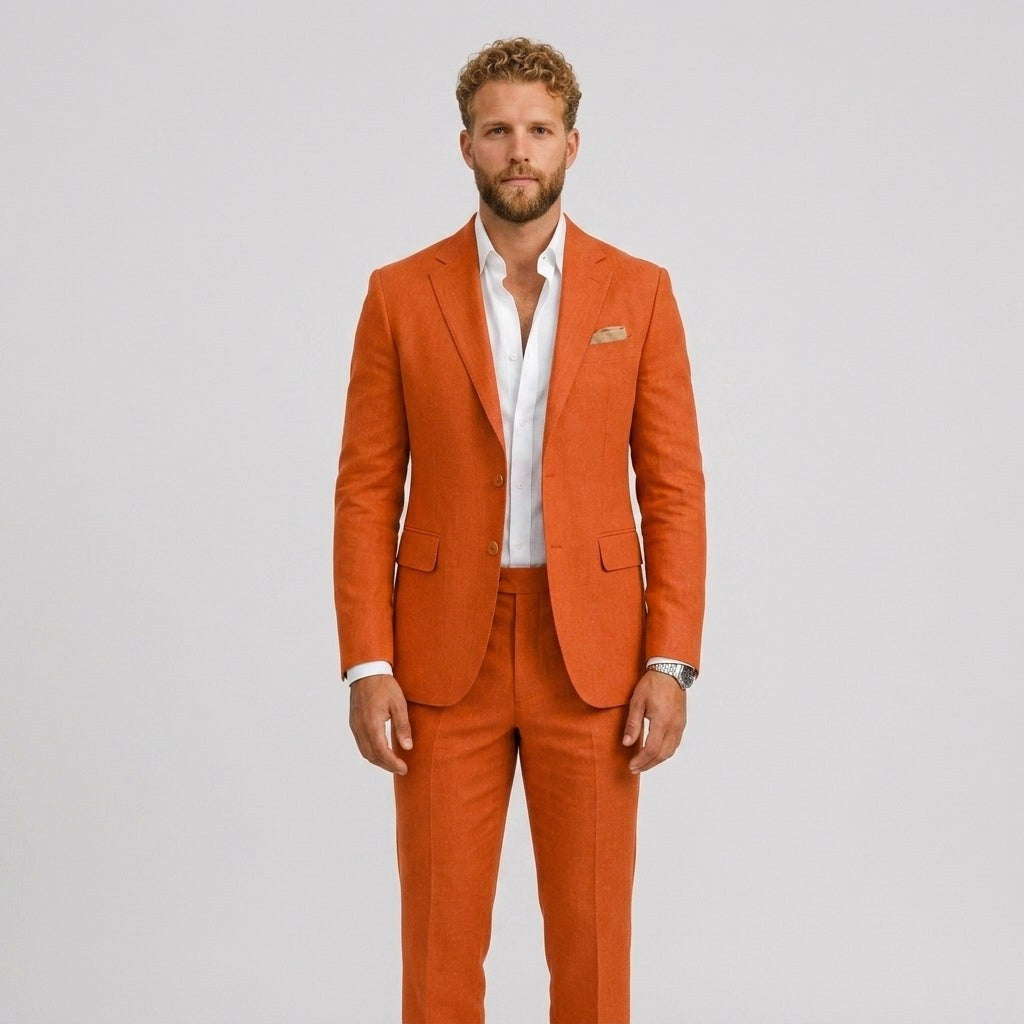 Marcus | Men's Slim-Fit Linen Suit, Tailored Two-Piece Suit | Bella Blue