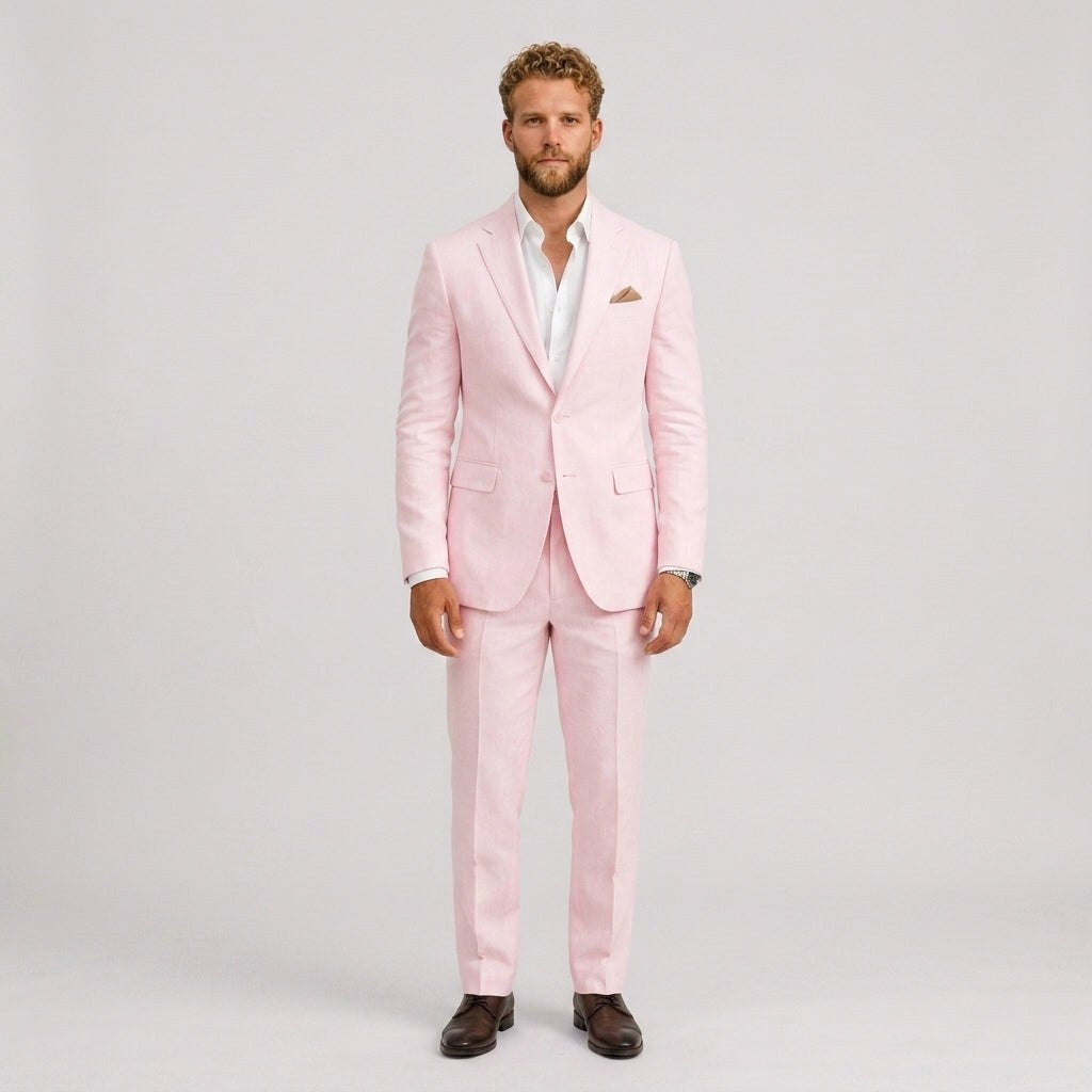 Marcus | Men's Slim-Fit Linen Suit, Tailored Two-Piece Suit | Bella Blue
