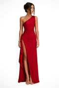 Margot | Women's One-Shoulder Maxi Dress with Side Split, Evening Maxi Dress | Bella Blue
