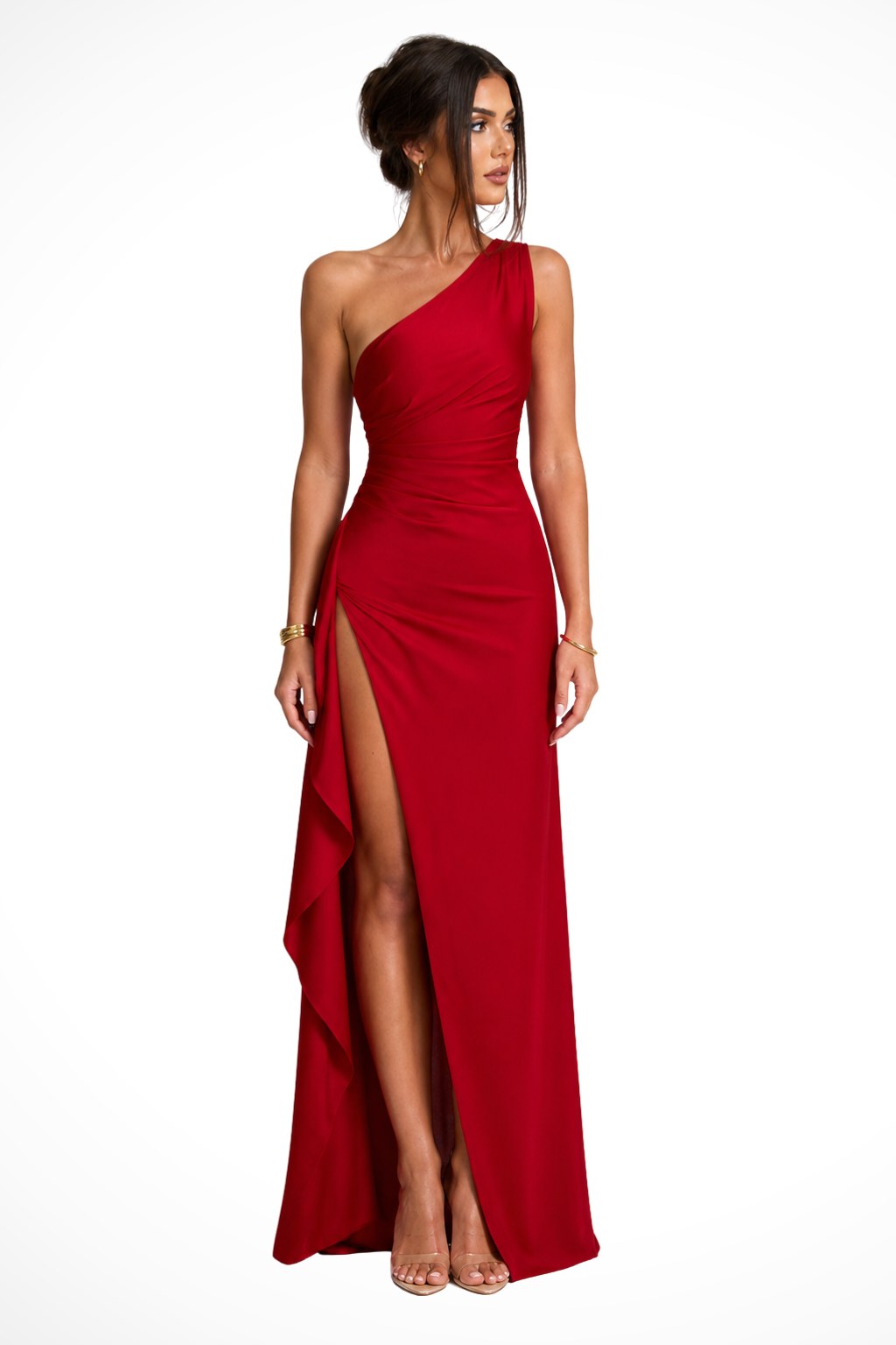 Margot | Women's One-Shoulder Maxi Dress with Side Split, Evening Maxi Dress | Bella Blue
