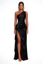 Margot | Women's One-Shoulder Maxi Dress with Side Split, Evening Maxi Dress | Bella Blue