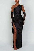 Margot | Women's One-Shoulder Maxi Dress with Side Split, Evening Maxi Dress | Bella Blue