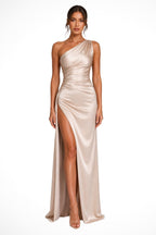 Margot | Women's One-Shoulder Maxi Dress with Side Split, Evening Maxi Dress | Bella Blue
