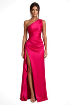 Margot | Women's One-Shoulder Maxi Dress with Side Split, Evening Maxi Dress | Bella Blue