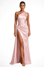 Margot | Women's One-Shoulder Maxi Dress with Side Split, Evening Maxi Dress | Bella Blue