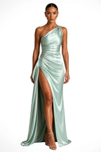 Margot | Women's One-Shoulder Maxi Dress with Side Split, Evening Maxi Dress | Bella Blue