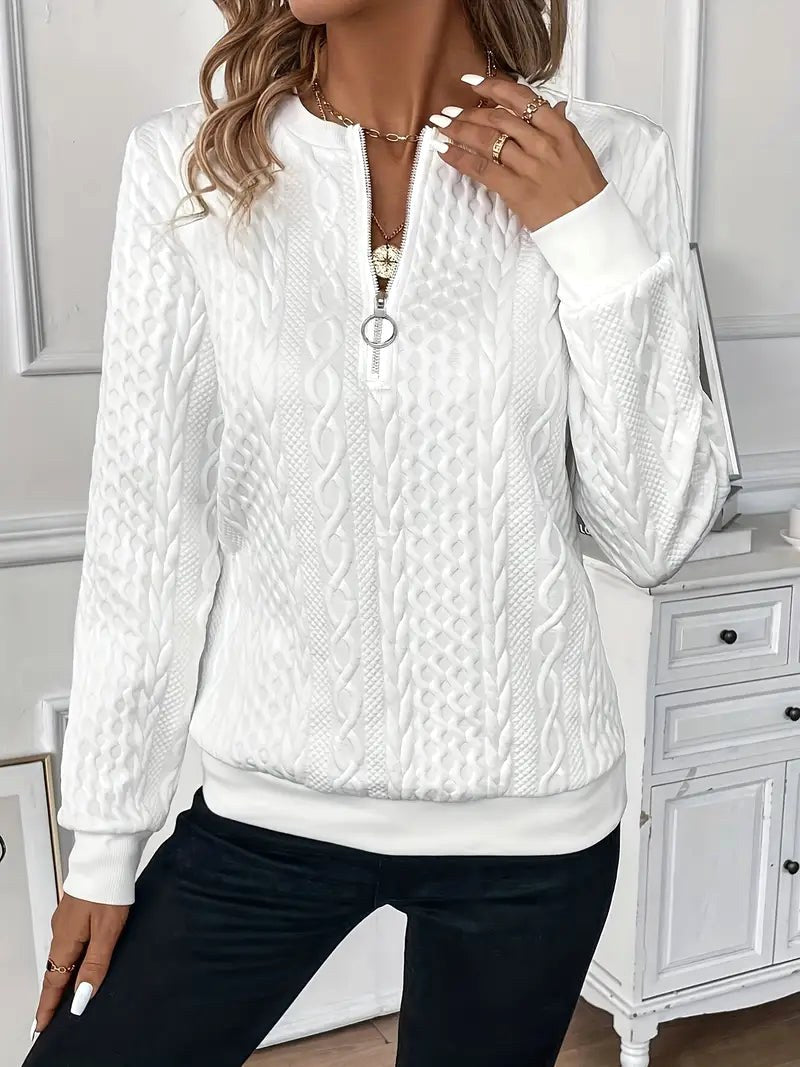 Margot | Women's Quarter-Zip Knit Jumper, Cosy Everyday Jumper | Bella Blue | Grey