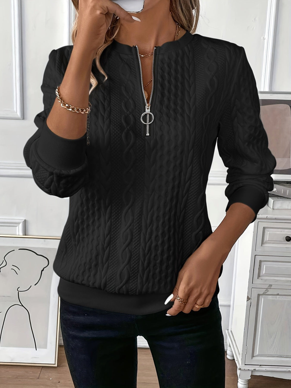 Margot | Women's Quarter-Zip Knit Jumper, Cosy Everyday Jumper | Bella Blue