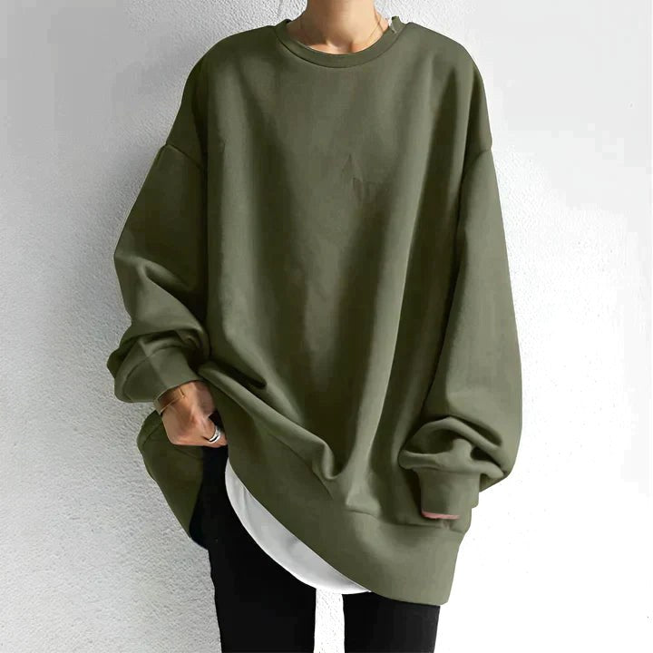 Marianne | Women's Oversized Crew Neck Tunic Sweater, Drop Shoulder Knitwear | Bella Blue | Army Green