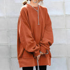 Marianne | Women's Oversized Crew Neck Tunic Sweater, Drop Shoulder Knitwear | Bella Blue | Orange