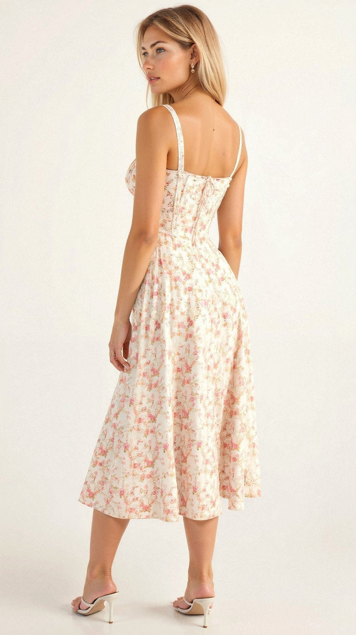 Maris | Women's Floral Midi Dress - Red